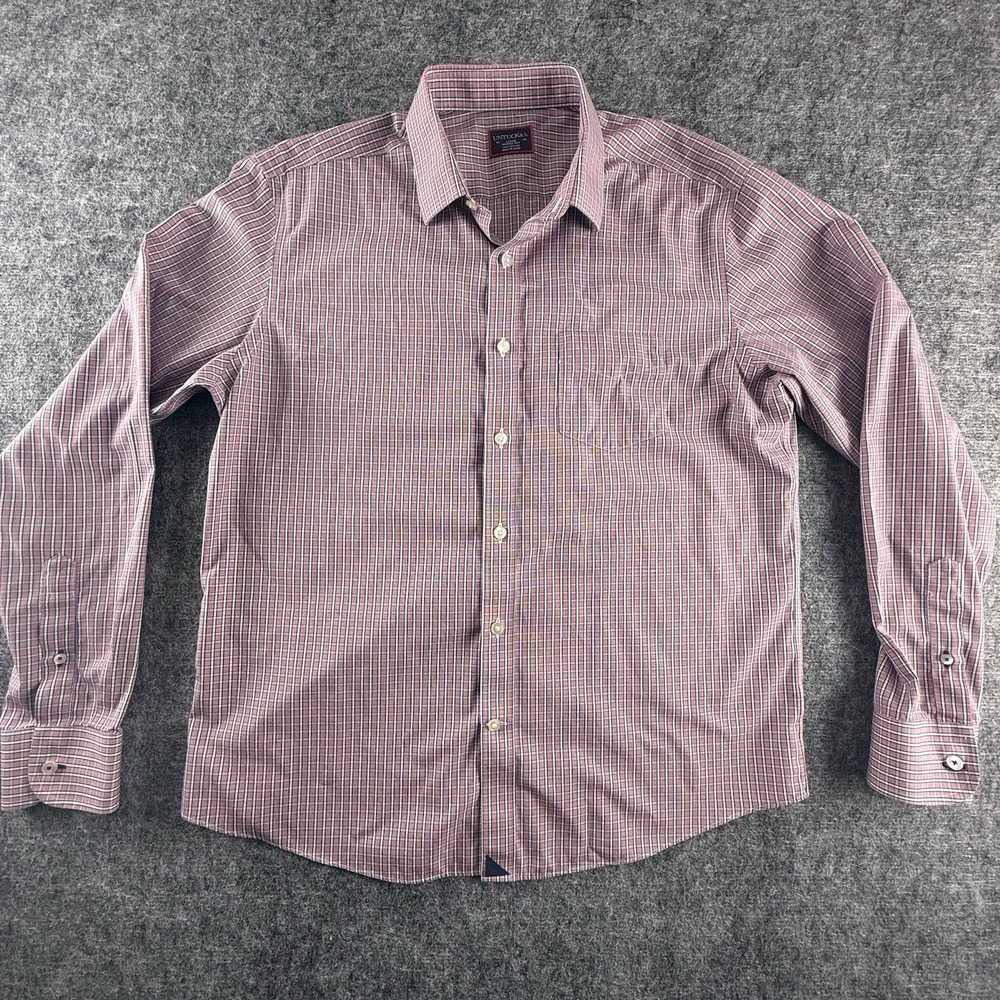 Untuckit Shirt Mens Large‎ Red Blue Check Slim Fit Wrinkle Free Cotton Dress